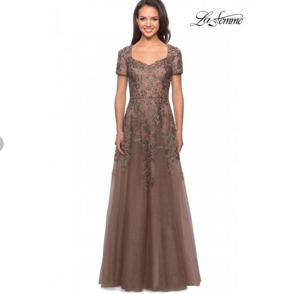 La Femme - 28037 Short Sleeve Beaded Lace dress 12